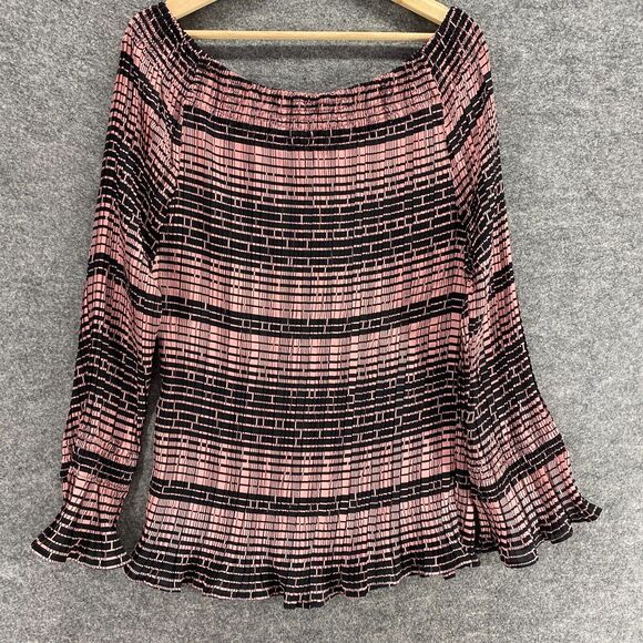 Ashley Steward Top Women 3XL Plus Pink Black Off Shoulder Long Sleeve - Picture 9 of 10